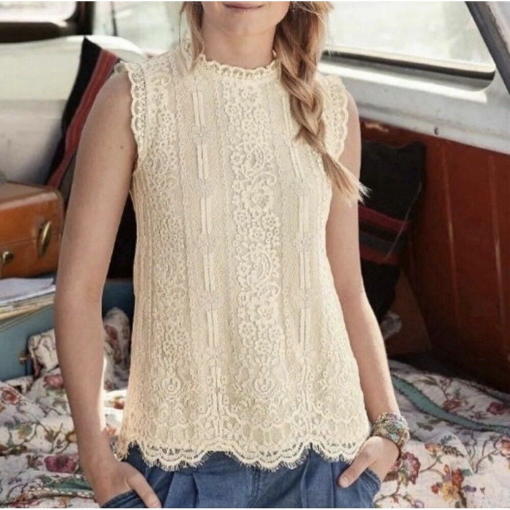 Sundance Esme Scalloped Lace Sleeveless Blouse Ivory Size XS New With Tags